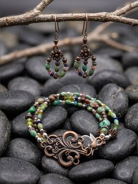 Antique Copper Earrings & Bracelet
